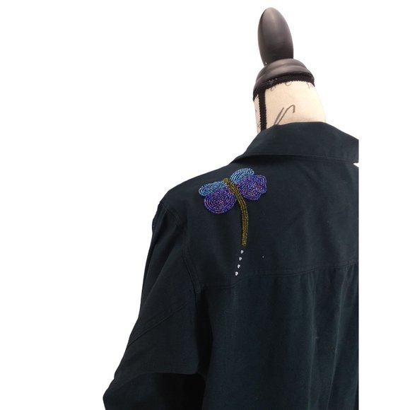Vtg. Quacker Factory Embellished/pearl beaded Dragonflies button Jacket Large - Picture 12 of 16